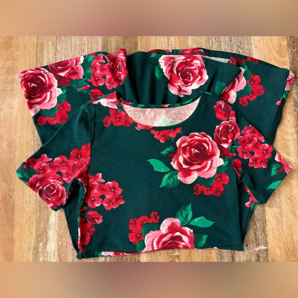 The Children's Place Green and Red Floral Skater Style Dress, Size M 7/8 NWOT